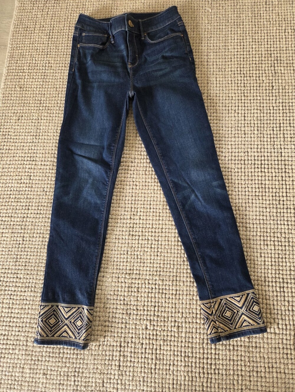 WHBM Dark Blue Women's Jeans with Gold Embroidered Cuff